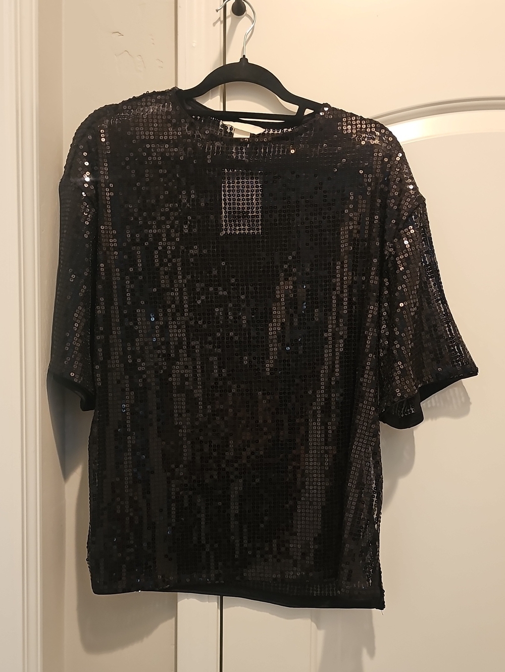 H&M Black Sequin Short-Sleeve Top